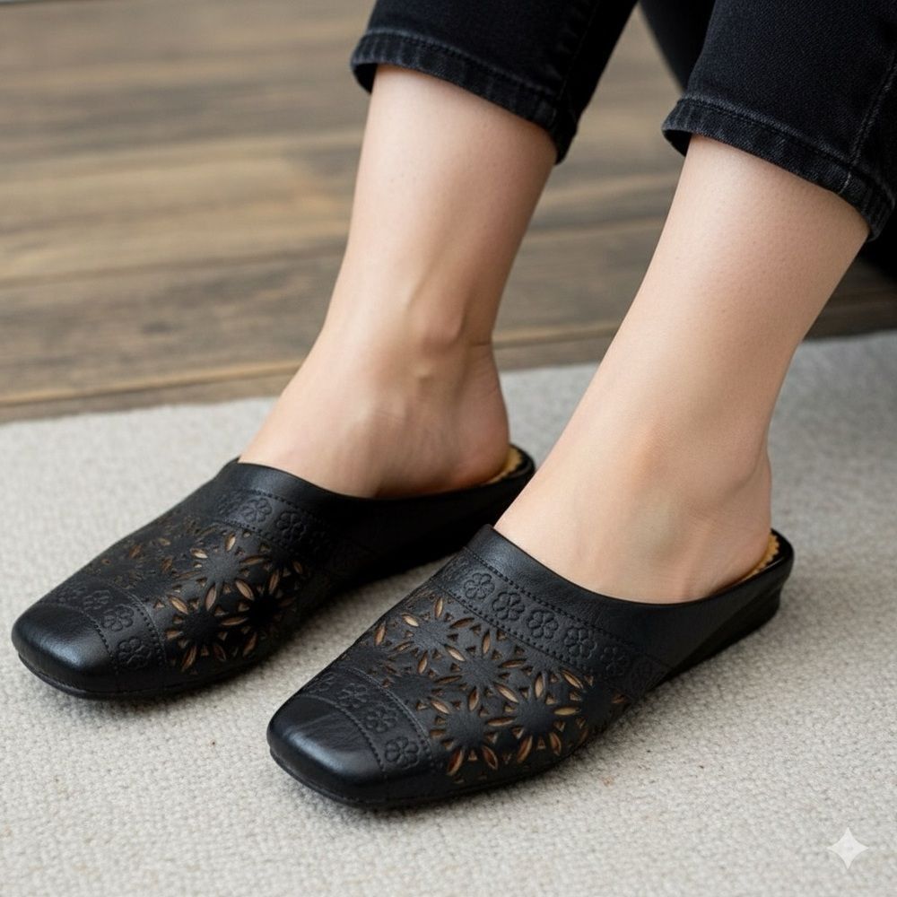 Le Cheval Best Quality Black Leather Babouche Size 7
